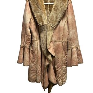 Newport News Vintage Faux Fur Shearling Coat Womens Waterfall Boho Y2K Distresse